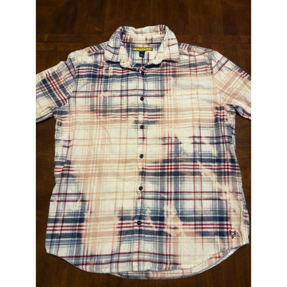 Prince & Fox Plaid Button Down Mens Large White Reworked Bleached Flannel Shirt